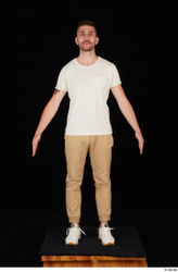 Whole Body Man White Casual Shirt Trousers Slim Standing Studio photo references